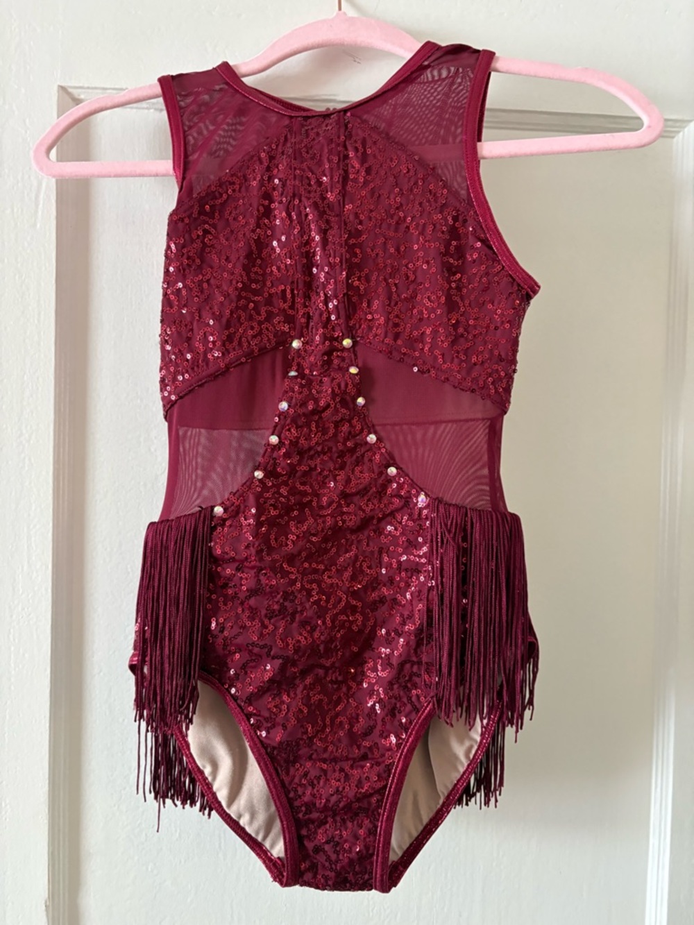 balera Burgundy Sequin Fringe Dance Leotard, medium child